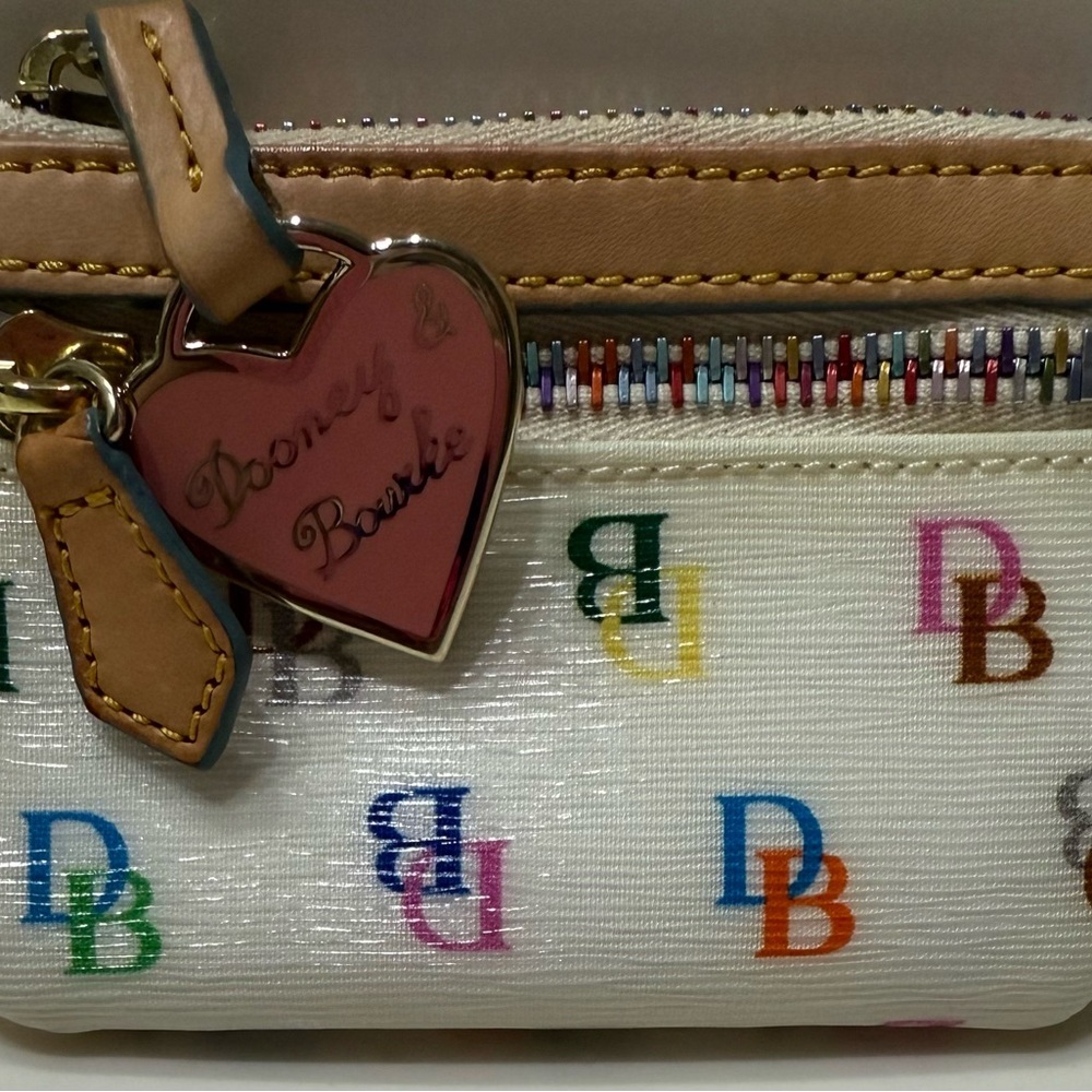 Dooney & Bourke White Key and Card Holder with Leather Trim